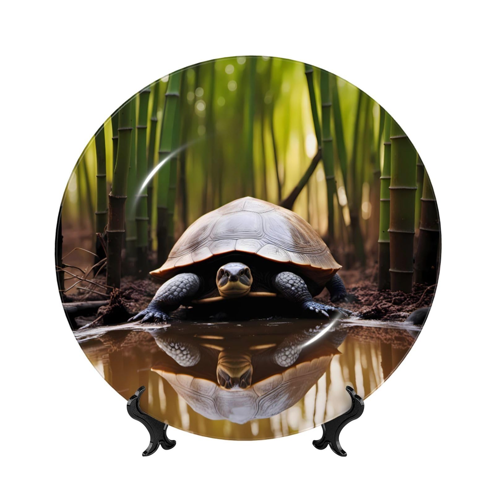 SXZVVBN cute turtle Bone China Decorative Plate Art with Stand Removable Adhesive Hanging for Home Office 7in