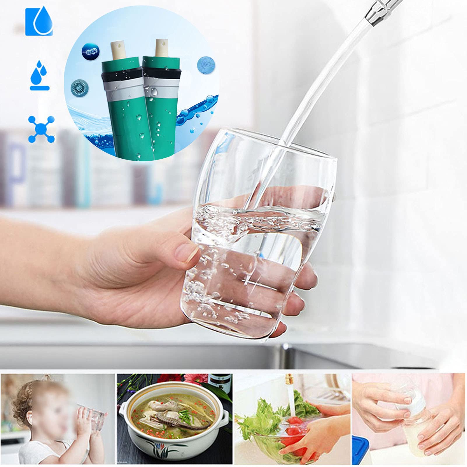 Membrana RO, Reemplazo del Cartucho De Filtro De Agua De Membrana De ósmosis Inversa, Se Adapta Al Sistema Purificador De Agua Potable para El Hogar Debajo del Fregadero,200g(1812)