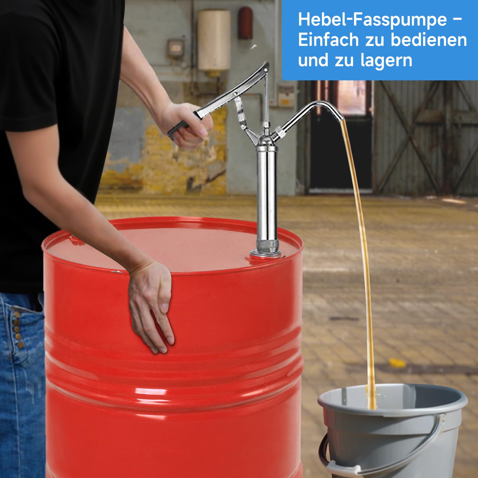Kottwca Pompa a barile con leva, pompa per barili da 40 a 200 litri, pompa olio, 28 l/min, pompa di aspirazione dell'olio per gasolio, olio motore, olio lubrificante e olio per ingranaggi