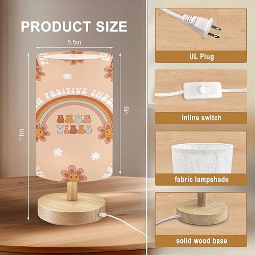 Miniatura 4 de Lámpara de mesa redonda para dormitorio, retro de los años 70, 60, hippie, flor, arcoíris, floral, margarita, feliz sonrisa, al lado, lámpara de
