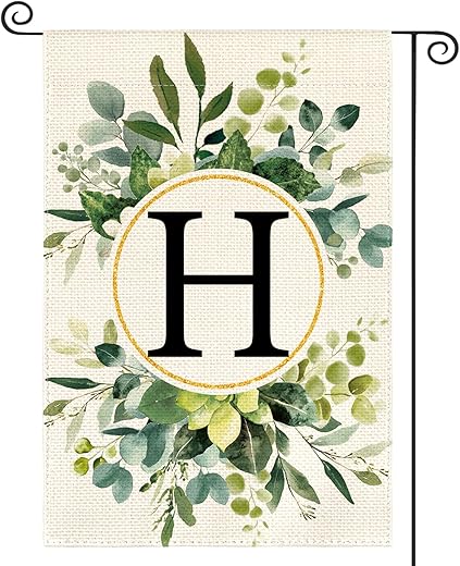 AVOIN colorlife Monogram Letter H Floral Garden Flag 12x18 Inch Double Sided Outside, Family Last Name Initial Yard Outdoor Decoration