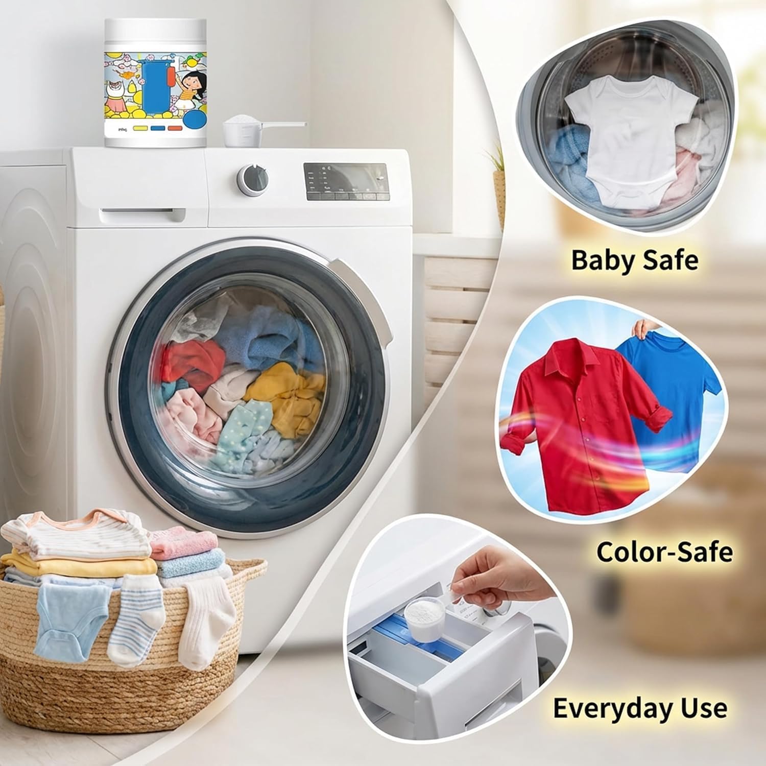Hyper Concentrated Laundry Detergent, Oxygen Laundry Powder, Hyper Concentrated Strong Stain Remover Powder, Safe On Everyday Fabrics Removes Milk Sweat Oil Fruit Stains