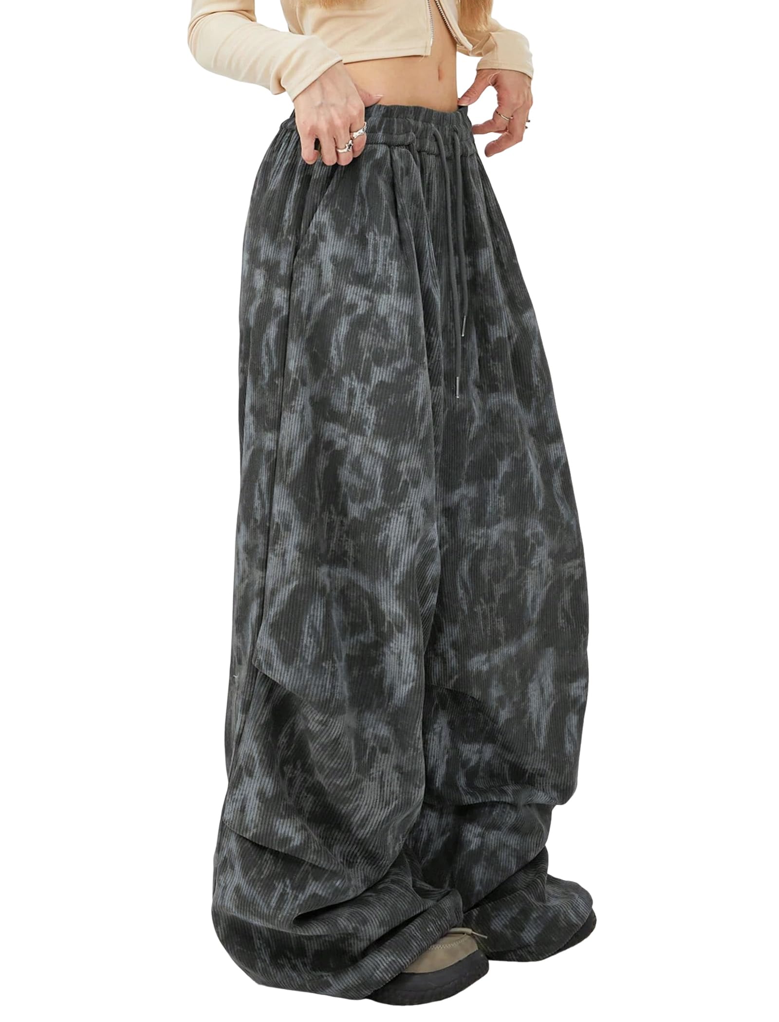 ZAFUL Womens Corduroy Pants Baggy High Waisted Wide Leg Pants Retro Loose Fit Casual Trousers with Pockets