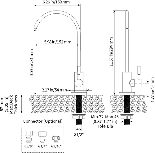 Miniatura 5 de MIAOHUI Grifo de ósmosis inversa, grifo de agua potable que se adapta a sistemas de filtración de agua sin espacio de aire, moderno grifo de agua