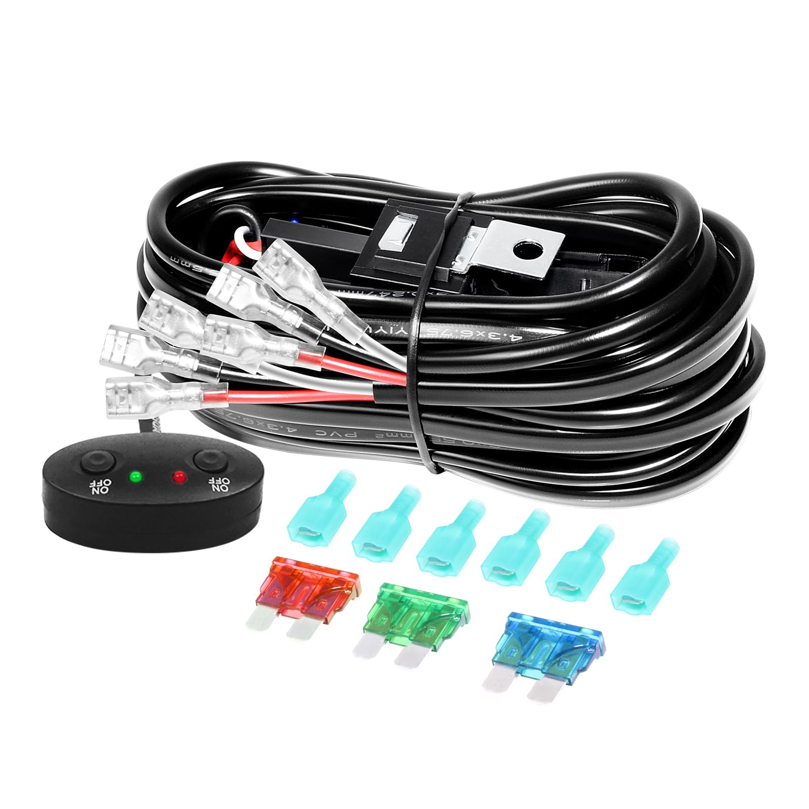 RIGIDON LED Light Bar Wire Harness Kit 12V 18AWG On Off Switch Power Relay Blade Fuse Automotive Wire for Work Fog Light Bar Off Road ATV SUV Trucks(for 2 Light Bar Max 300W)
