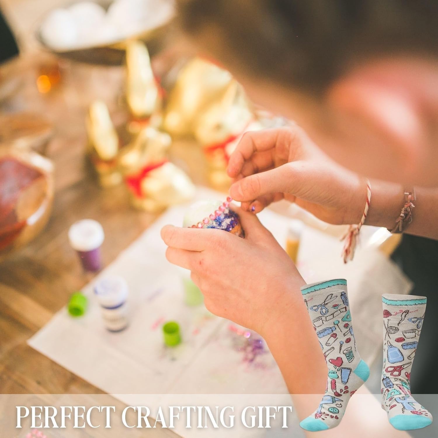 InnoBeta Craft Gifts for Women Socks, One Size Crew Socks, Quilting Quilt Crochet Knitting Gifts for Crafters Crafty Women on Birthday - I'd Rather be Crafting - Image 3