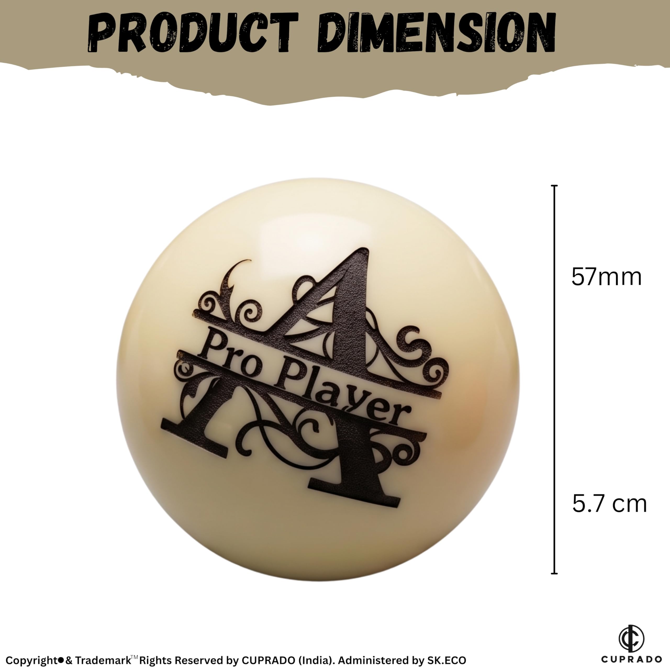 Niestandardowa kula bilardowa z własnym tekstem lub logo - ulepsz markową kulkę z żywicy fenolowej swojej sali bilardowej, 57 mm, projekt monogramu dla profesjonalnego gracza