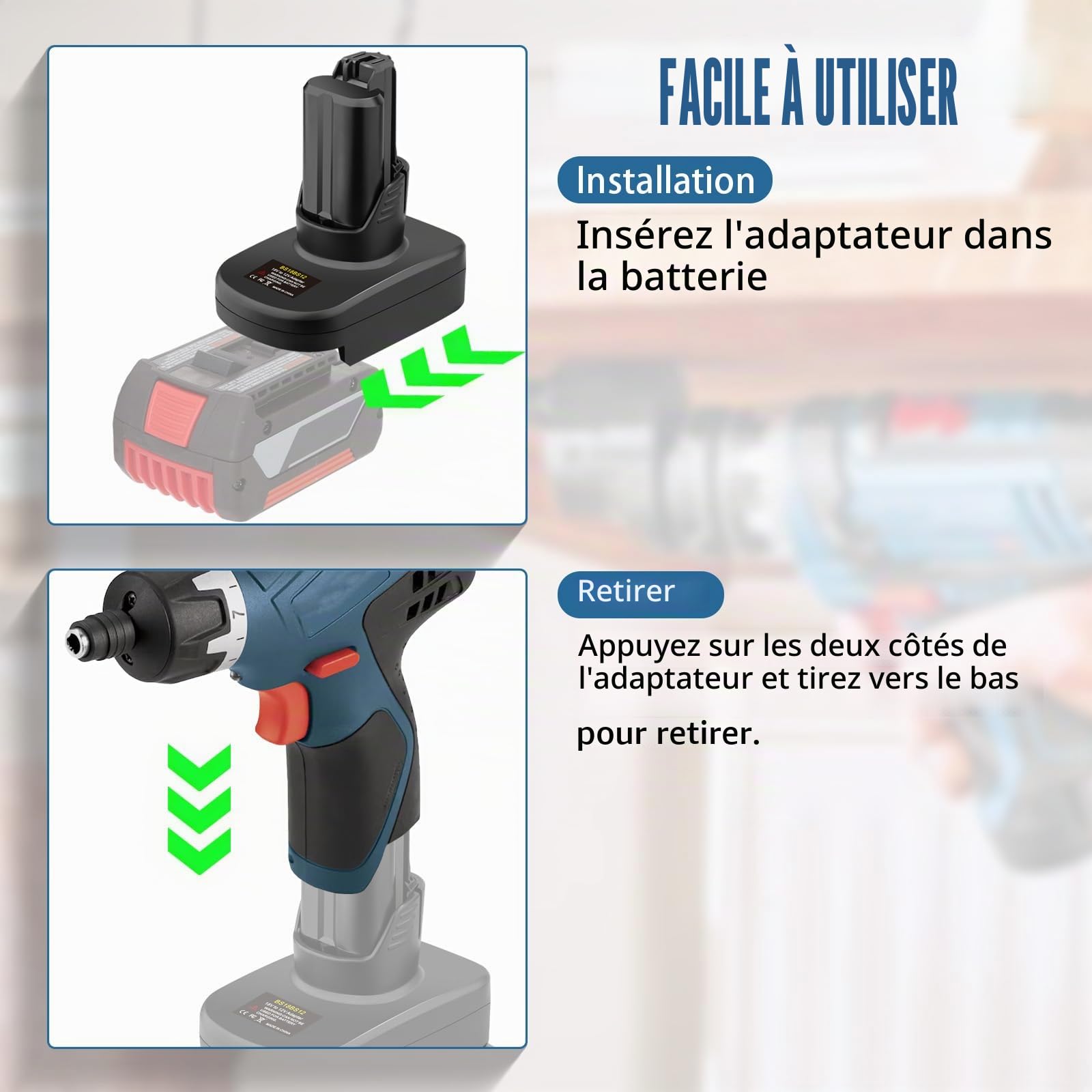 Adaptateur pour Bosch 12V, pour Bosch Professional 18V GBA Batteries Convertir en pour Bosch 10.8V et 12V Convertisseur de Batterie pour Outils électriques,Remplacement 10.8V 12V Batterie GBA