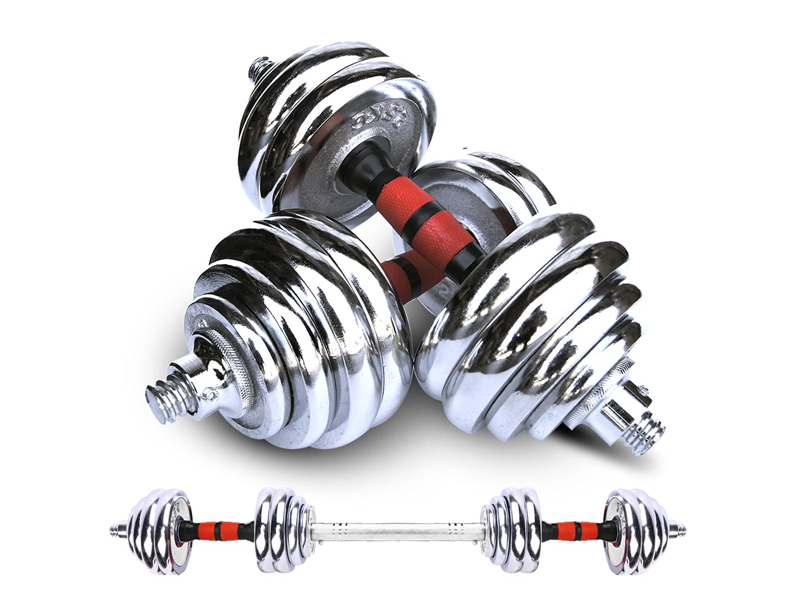 Adjustable Dumbbells Cast Iron Set Weight to 66Lbs 44LBS Free Weight with Connecting Rod Used As Barbell for
