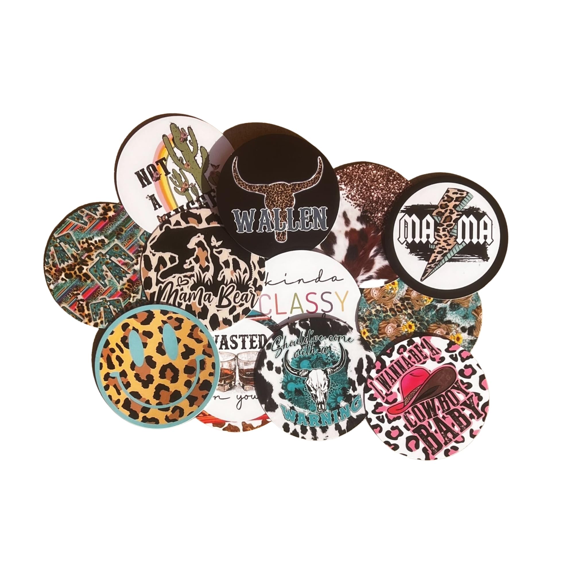 Western Freshie Cardstock Cutout Rounds 2” in | 12 pk Mixed, Scented Aroma Bead Bake with Mold for Car Freshie Designs, Turquoise Leopard Cow Print