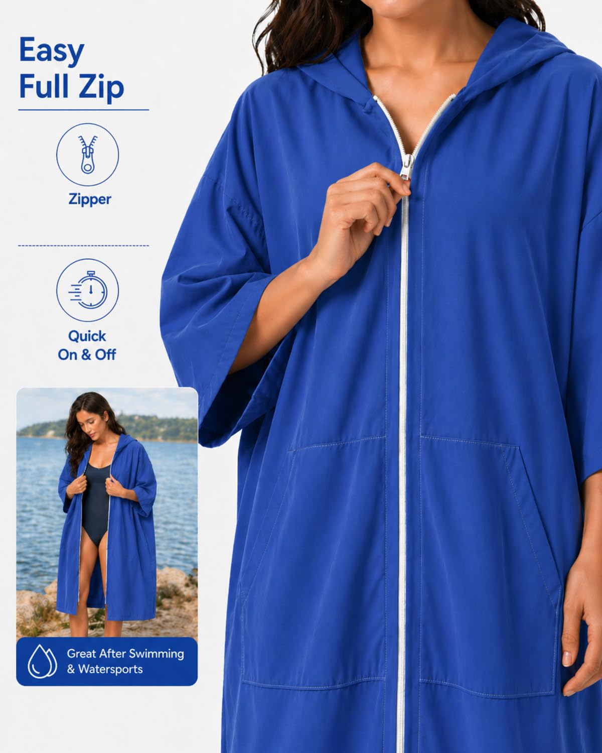 Morbuy Accappatoio Poncho Surf Donna, Poncho Mare in Microfibra con Cappuccio & Tasca, Asciugamano da Spiaggia Assorbente & Leggero per Spiaggia, Campeggio, Piscina, Cambiarsi all'aperto