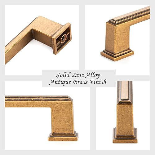 Miniatura 10 de Pomo de latón antiguo, ZK2206 para armario de cocina, paquete de 10, mango rectangular, herrajes sólidos para cajón, aparador, baño, tocador, puerta