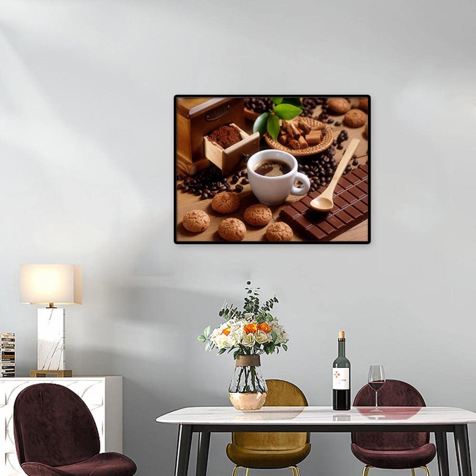 Zdjęcia kuchenne drukowane na płótnie duże kuchnia płótno sztuka ścienna dekoracja - czekolada kawa plakaty i nadruki - jedzenie obraz do dekoracji jadalni 20 x 28 cm (8 x 11 cali) czarna rama