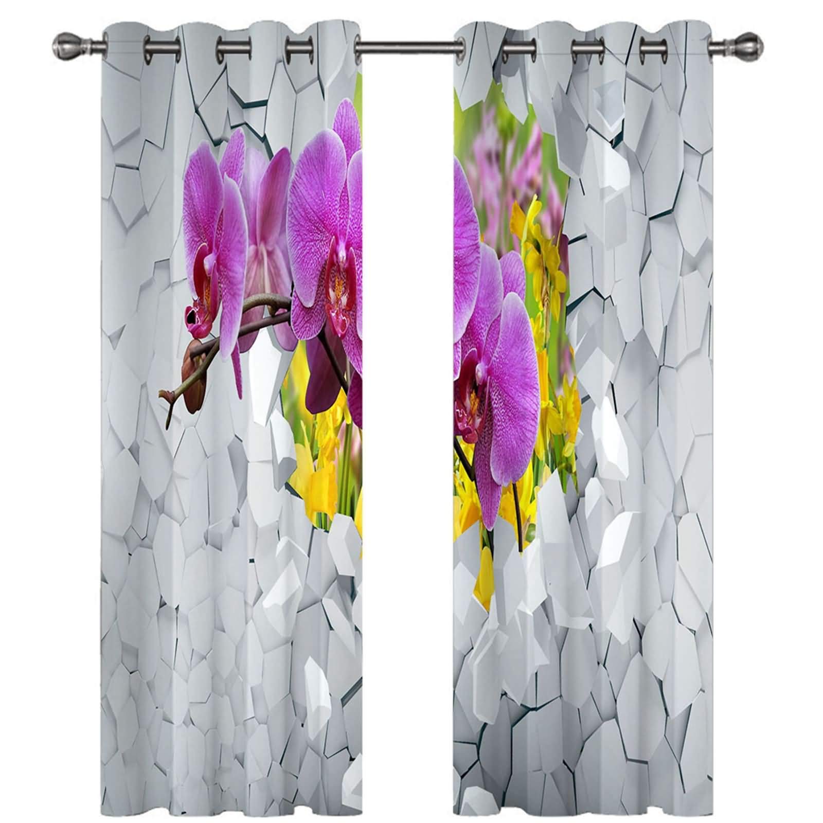 Zasłona zaciemniająca poliester zestaw 2 szt. 274 x 183 cm, firanki długie, nieprzejrzyste z oczkami, orchidea