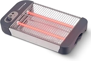 Grunkel - Tostadora de pan plana para 4 rebanadas de 600w con 6 niveles de temporizador y señal acústica de finalización. Incluye bandeja recogemigas extraíble (Básico)