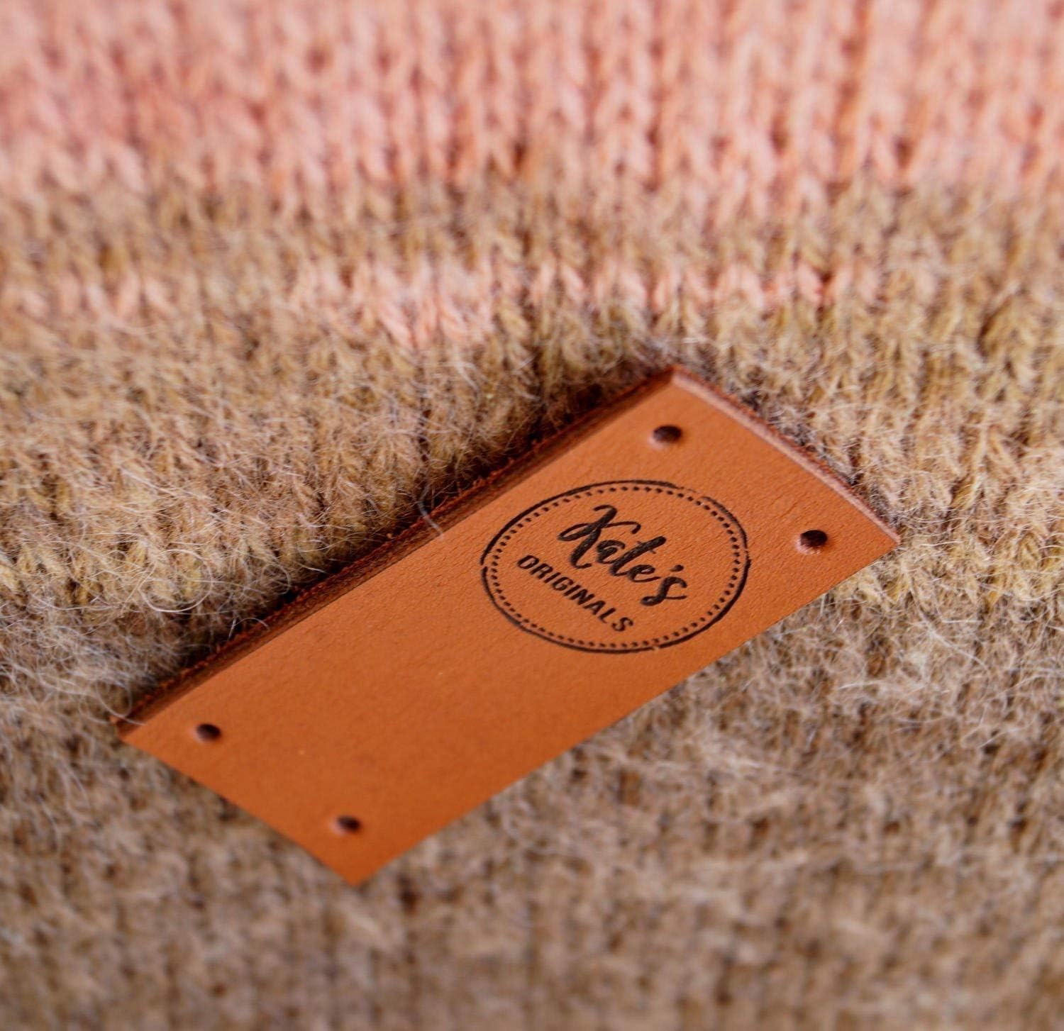 Knitting labels, folding leather labels, center fold tags, custom clothing labels, logo branding tags, leather crochet labels, set of 25 pc