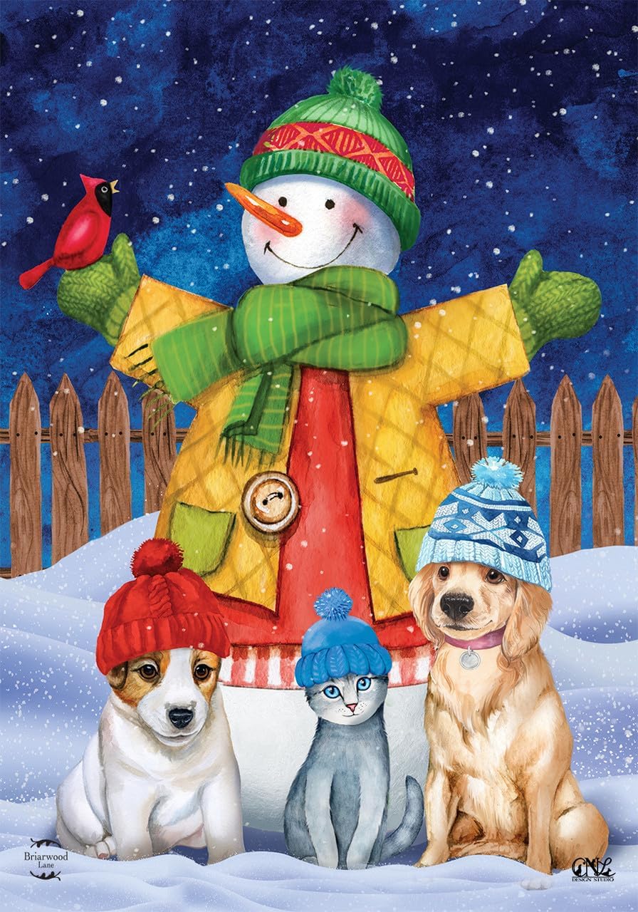 Checkered Snowman Burlap Winter House Flag Let It Snow 28" x 40" Briarwood Lane