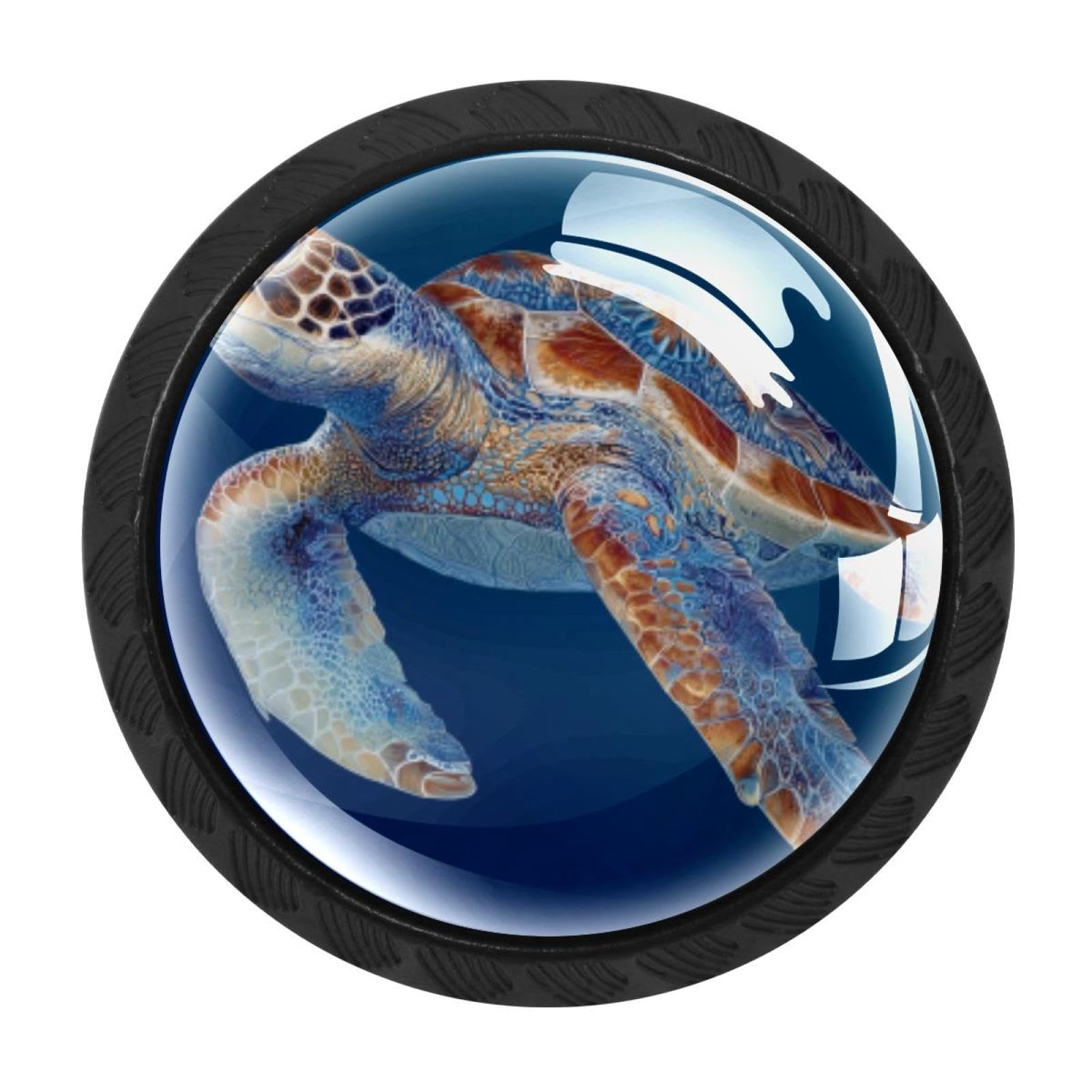 CHENZZZZ 4 Pack Cabinet Handles Black Sea Turtle Blue Background (5) Cabinet Knobs Draw