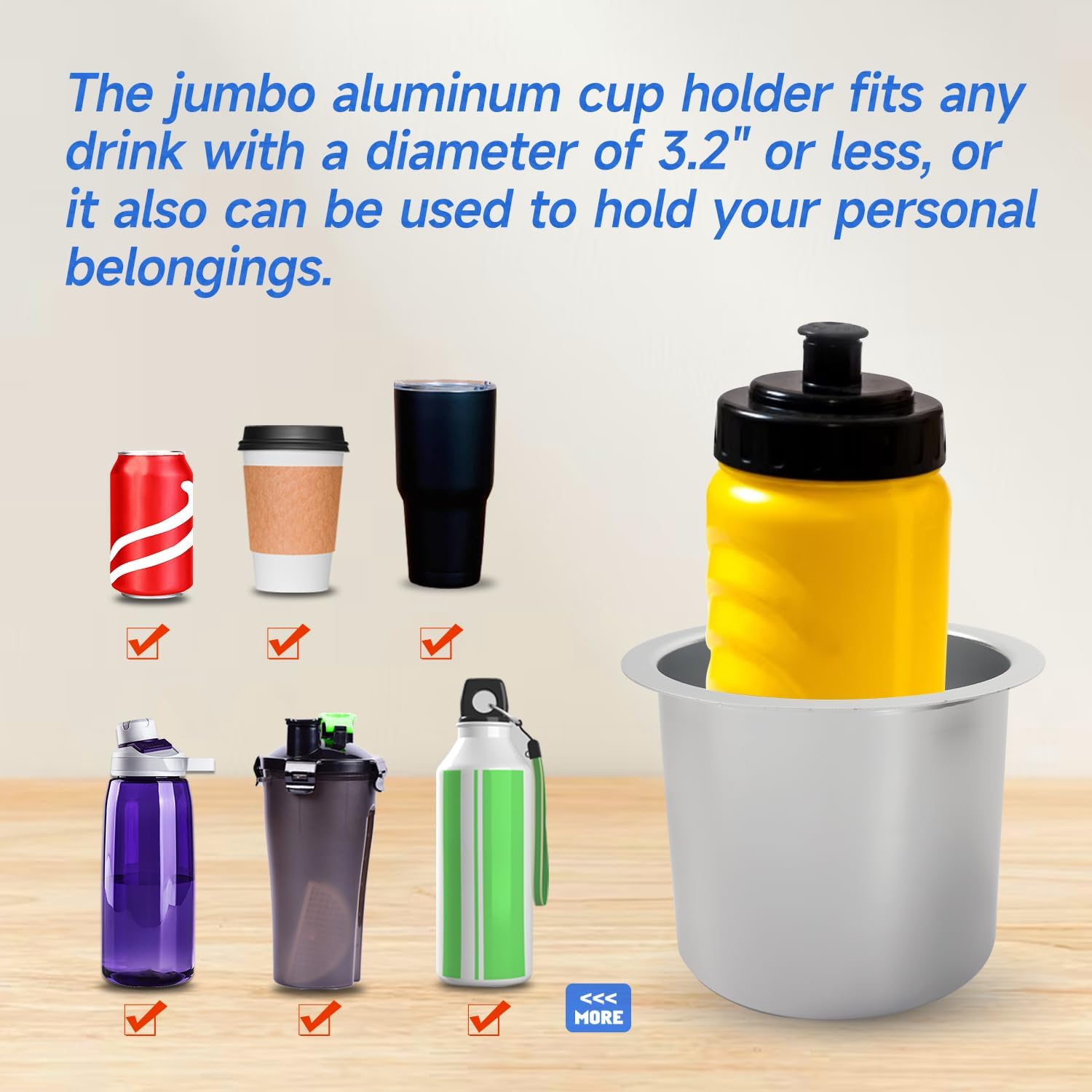 GSE Games & Sports Expert Jumbo Aluminum Cup Holder, Drop-in Cup Holder for Casino Poker Tables, Work Desks, Boats, RVs, Cars & Trucks (Silver,10-Pack)