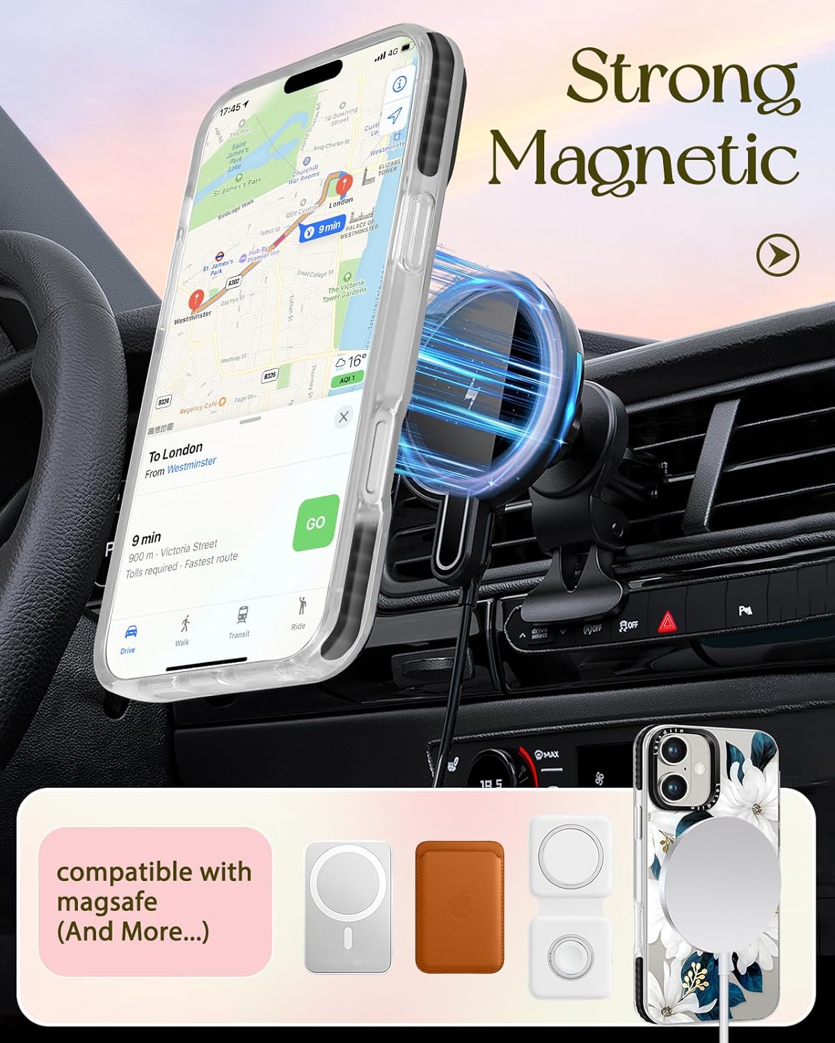 Case for iPhone 16 Plus Case Compatible with Magsafe Ring Holder Stand - for Women Blue Flower Design TPU Phone Cover for Girls Girly Funny Fashion - Image 5