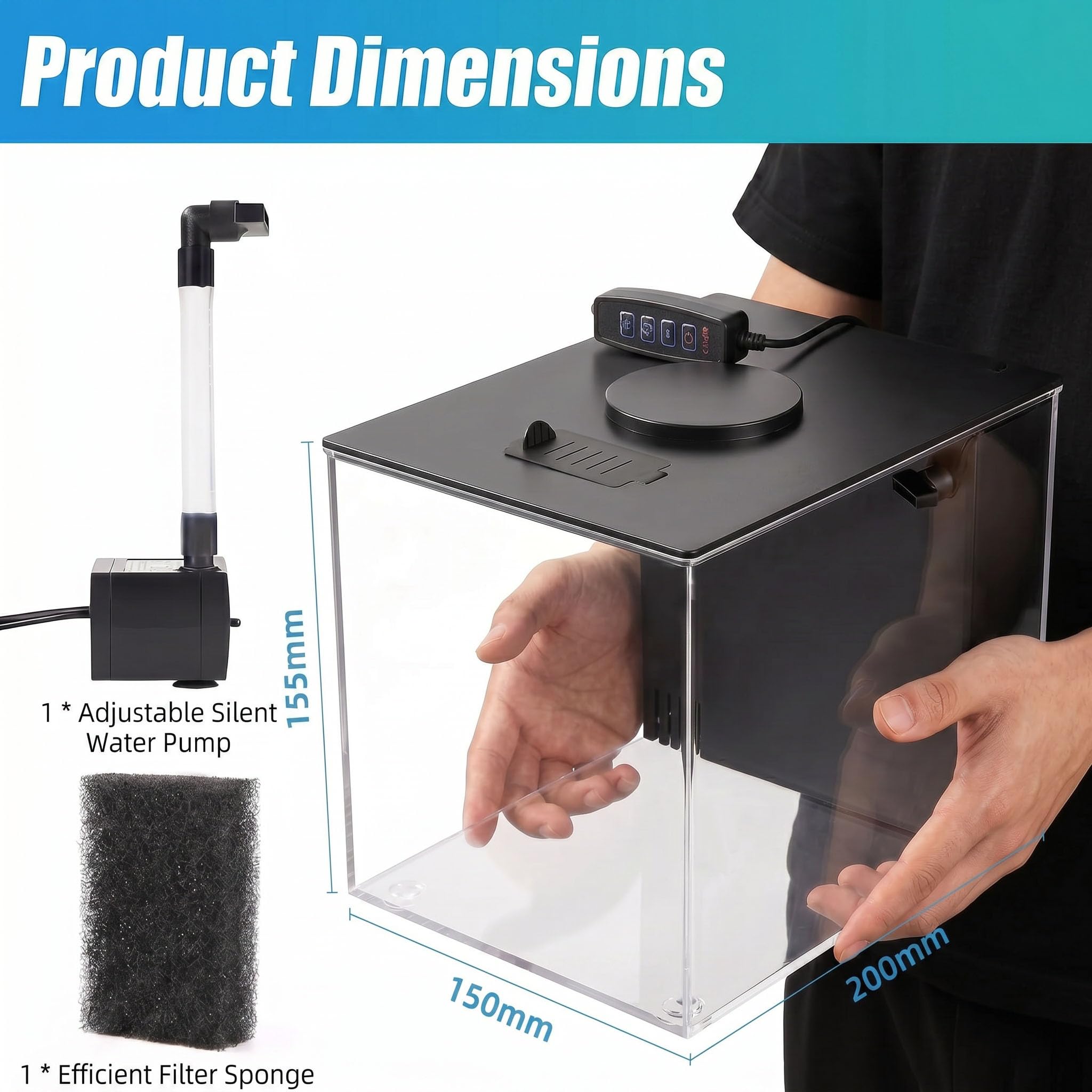 3,7L Acuarios pez Betta, Pequeña Acuario de Acrílico con Luz LED y Bomba de Filtro de Agua, Ideal para bettas y Peces Dorados, Bonita decoración del hogar