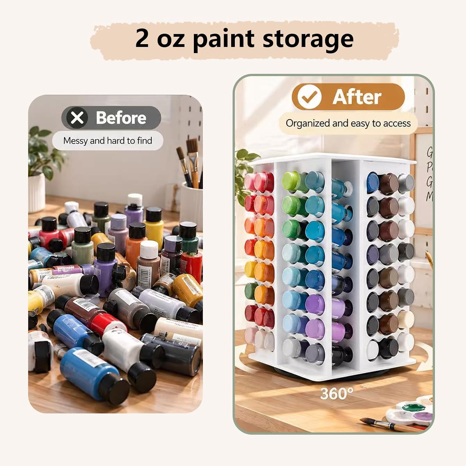 Rotating Acrylic Paint Organizer 96 Holes, for 2 Oz Bottles Paint Storage