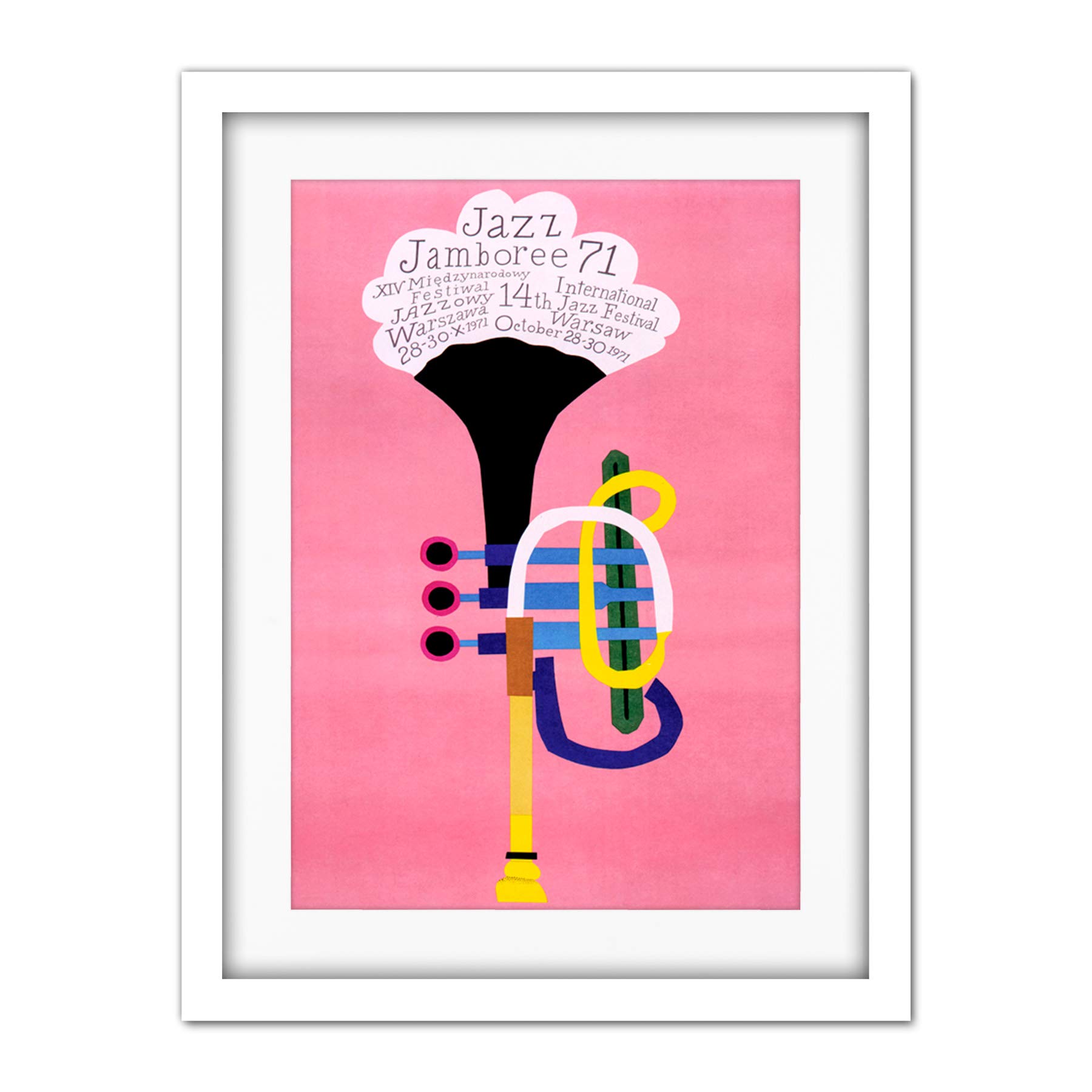 Wee Blue Coo Exhibition Jazz Poland Trumpet Abstract Artwork Framed Wall Art Print 18X24 Inch