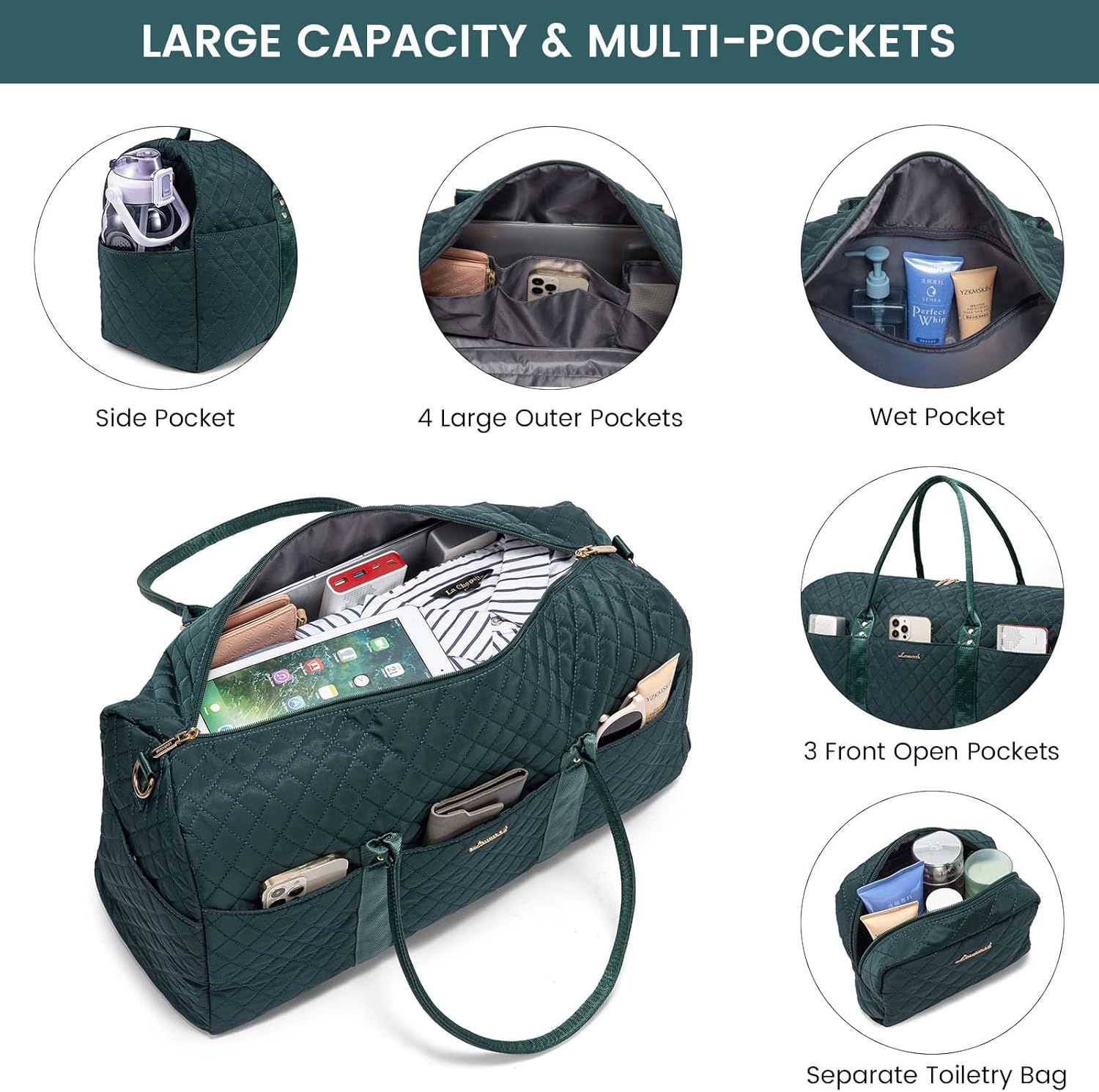 LOVEVOOK Travel Duffle Bag,Weekender Bags for Women Overnight Bag with Shoe Compartment, Carry on with Toiletry Bag,Duffel Bag with Wet Pocket,Hospital Bags for Labor and Delivery - Image 3