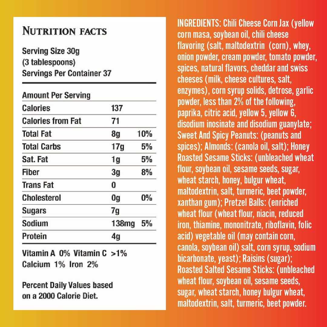 Germack® - Get Your Snack On Bar & Party Mix - Peanuts, Sesame Sticks, Chili Corn, Almonds, Raisins, Sesame Chips and Pretzels 2lb 6oz Jar