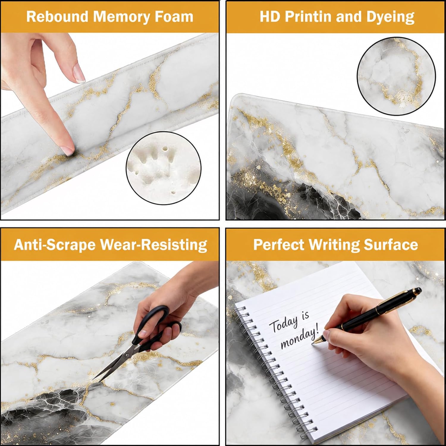 4-in-1 Desk Mat Set with Mouse Pad and Ergonomic Wrist Rest, Keyboard Mat and Mouse Pad Set, Large Desk Pad with Wrist Rest and Coaster - Dyeing Gray Gold, 31.5"x15.7" image 4