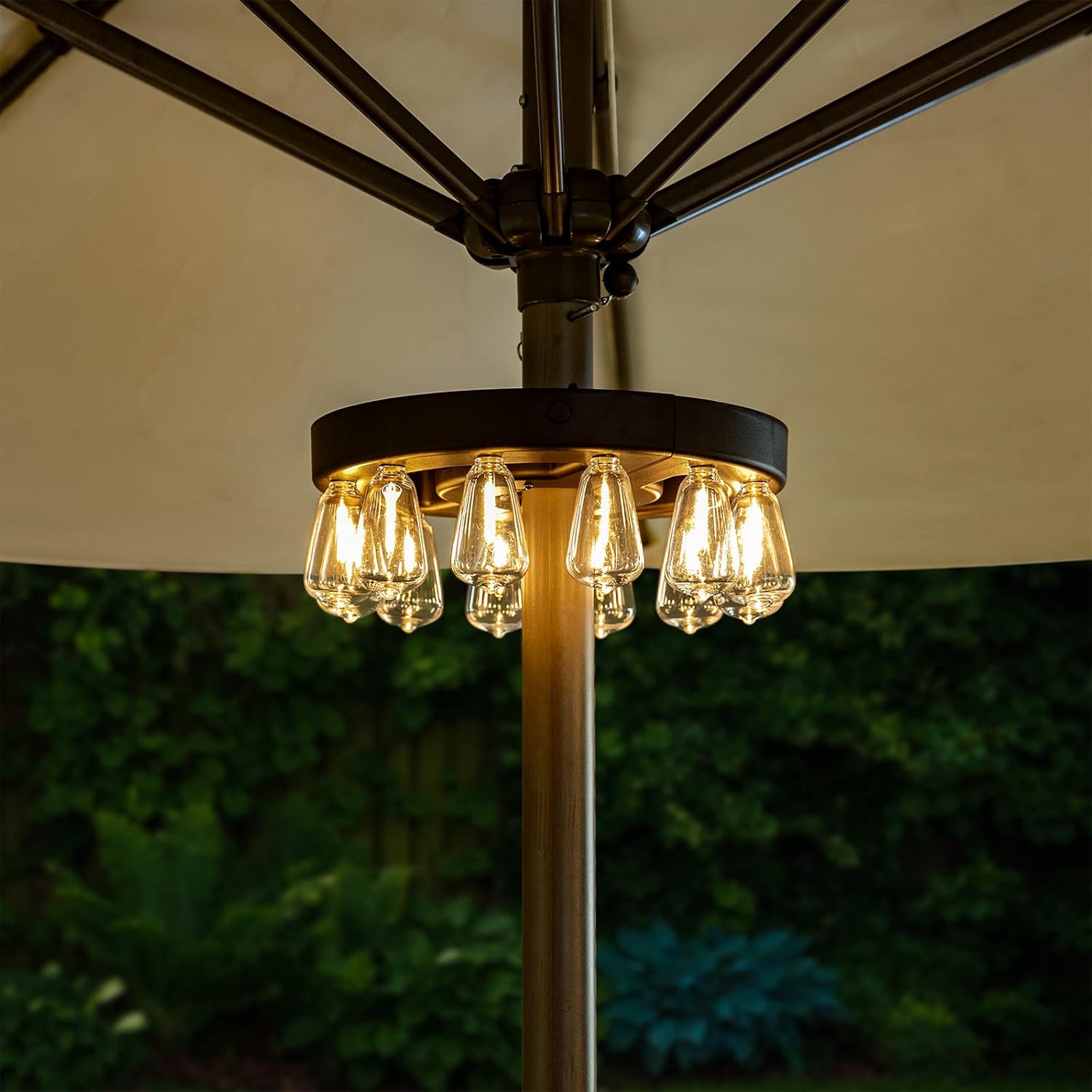 Umbrella Lights, Patio Umbrella Lights Battery Operated Wireless with Remote Control, Outdoor Umbrella Pole Light with 12 Warm White 3 Brightness Modes ST38 LED Bulbs, for Backyard Umbrella or Camping - - 