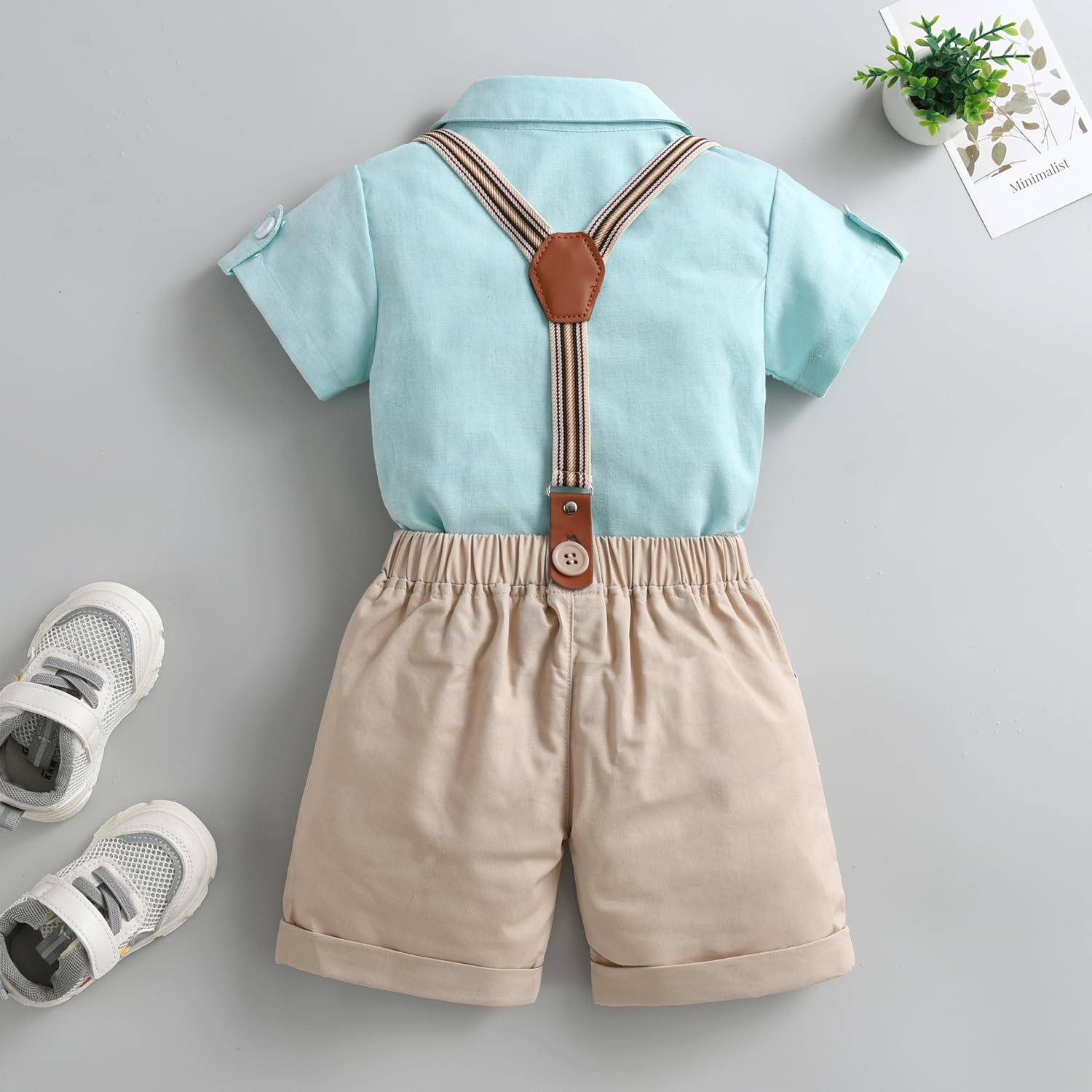 Gajaous Baby Jungen Gentleman Anzüge, Kinder Kurzarm Bowtie Shirt Strampler + Hosenträger Shorts Overalls Festliche Taufe Hochzeit Gentleman Shorts Set