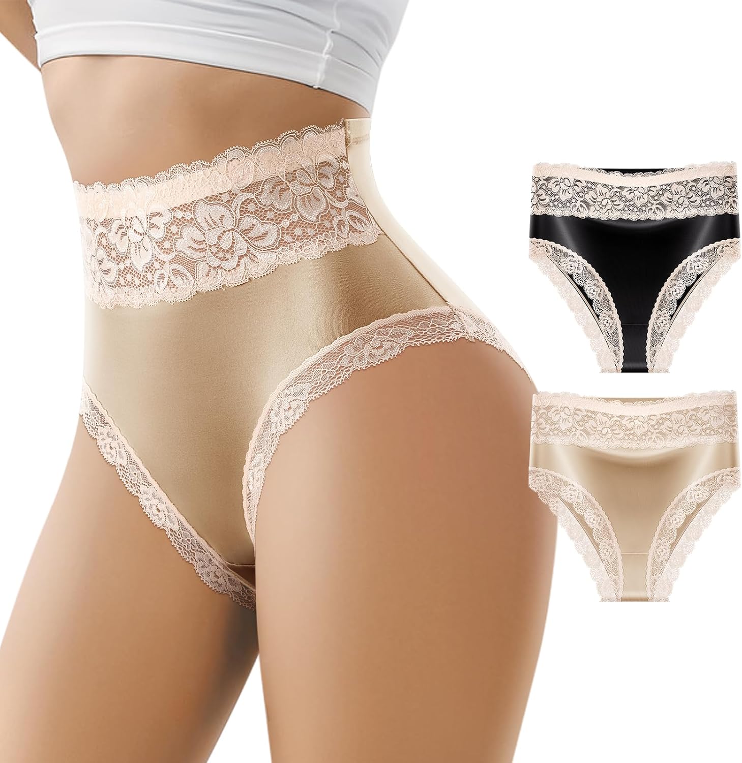Women's Lace Underwear High Waisted Silky Soft Biniki Panties Breathable Sexy Ladie...