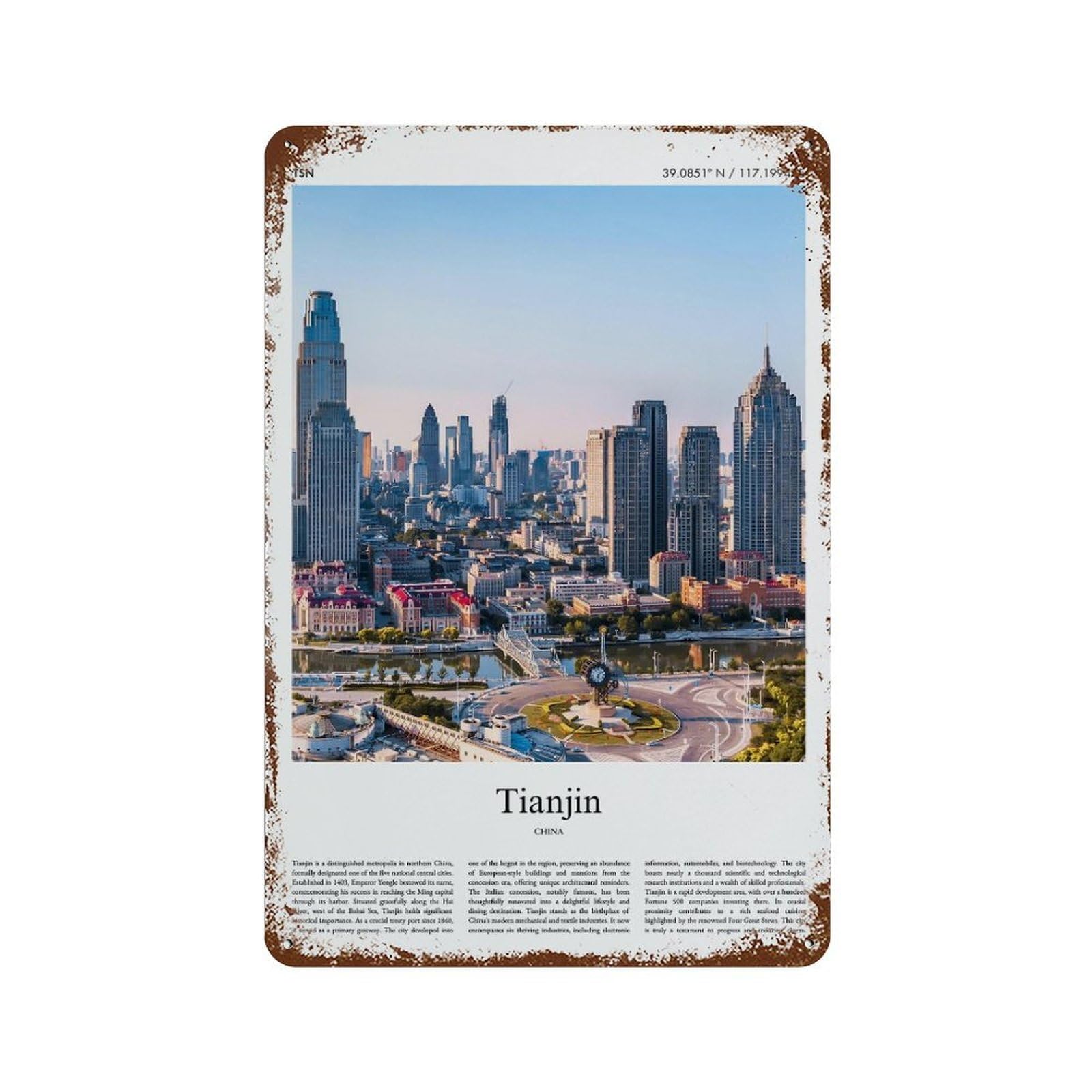 xiaoxiaoshen Tianjin China City Scenery Wall Decor Art Metal Tin Poster Modern Home Decor Art Home Bar Shop Decorations Vintage Sign 30x20cm