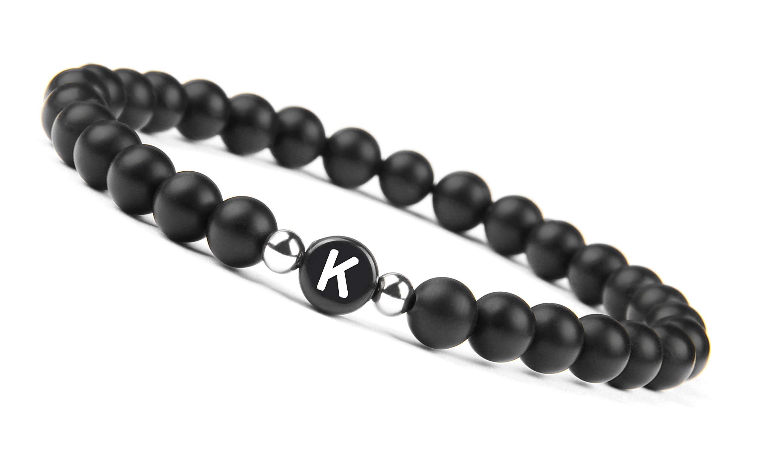 GD GOOD.designs Initial Bracelet for Men and Woman | Black Onyx 6mm beads with Letter | Relationship Jewelry for Couples