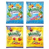 Vista 1 de Mamba Fruit Chews and Tropics - Caramelos surtidos de dulces envueltos individualmente, 3.52 onzas (paquete de 4)