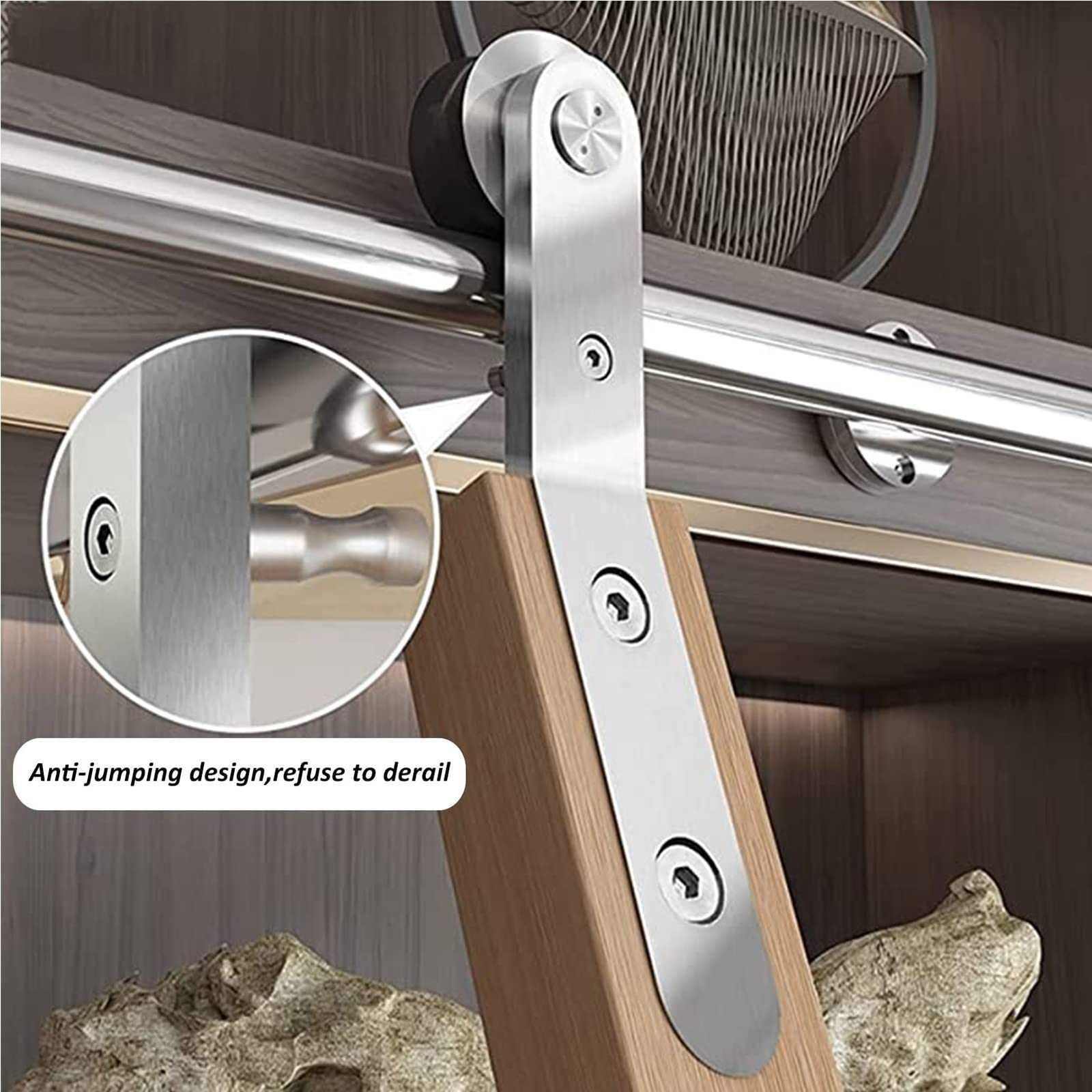 Kit di Ferramenta Scala della Libreria Rotolamento - Set Ferramenta di Binario Porta Scorrevole, Tubo Tondo in Acciaio Mobile per Casa/Interni/Loft, con Ruote A Rulli A Pavimento