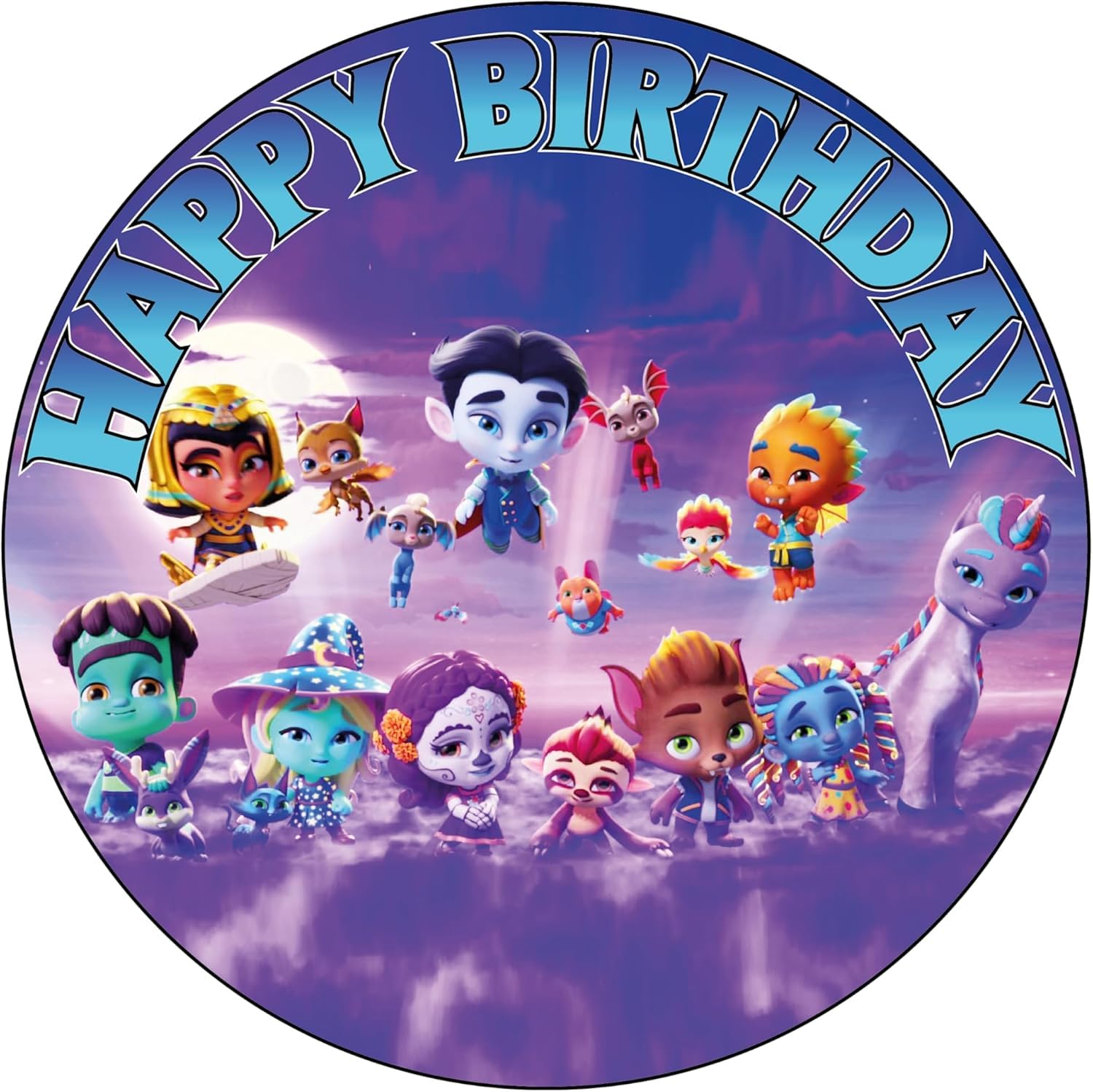 7.5 Inch Super Monster Circle Cake Topper – Round Edible Birthday Cake Decorations, Happy Birthday Cake