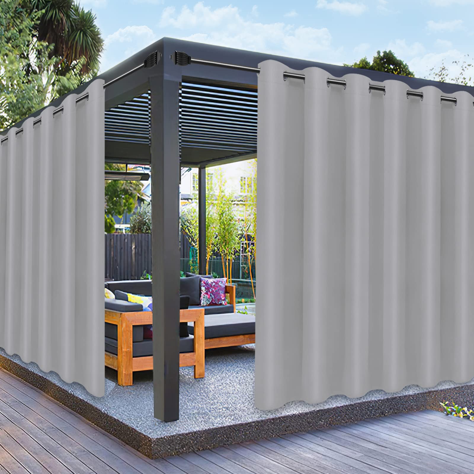 PureFit Outdoor Curtains for Patio Waterproof Weatherproof, UV Resistant Outside Curtains for Gazebo, Front Porch, Pergola, Sun Blocking Privacy