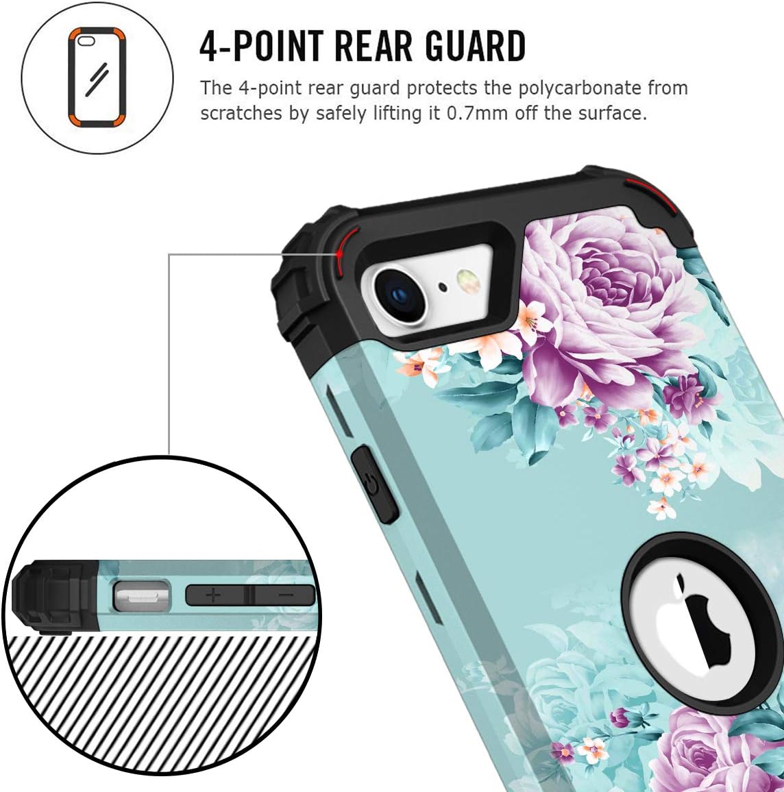 PIXIU Compatible with iPhone SE 4.7 inch 2020 case, Heavy Duty 3 Layer Shockproof Full-Body Protective Rugged Hard Case for iPhone SE 2020 Released Peonies
