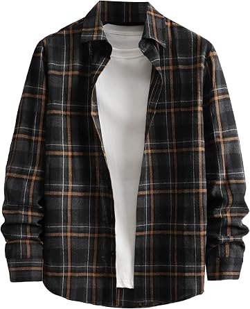 Floerns Mens Plaid Print Long Sleeve Collar Button Down Shirt Blouse Tops