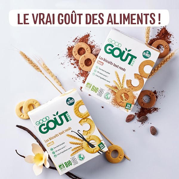 GOOD GOÛT - Les Biscuits Tout Ronds Vanille - Biscuits Bébé - Dès 10 Mois -Bio - Sans Huile De Palme - 4 Sachets - Lot de 6 - 3