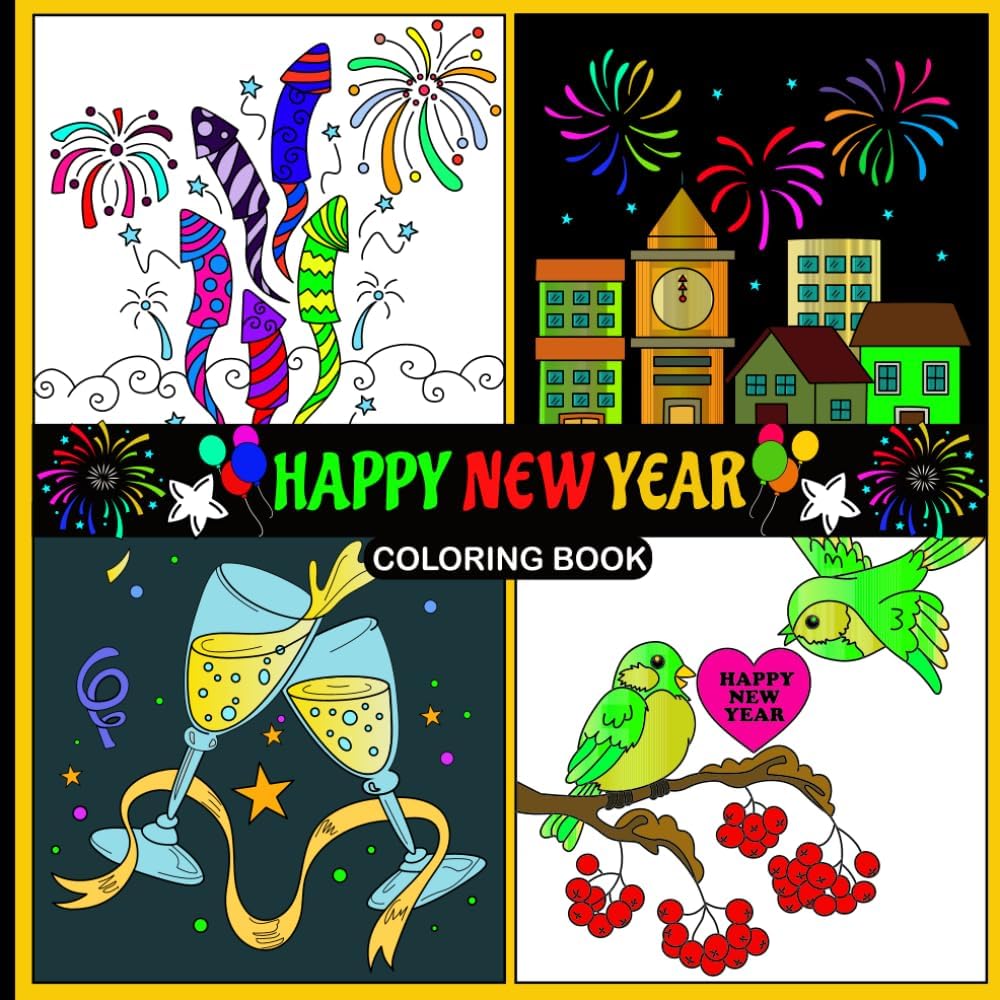 Happy New Year Coloring Book.: Mindful Moments to Celebrate New Beginnings.From Fireworks to Festive Cheer: Adult Coloring for New Year Bliss.
