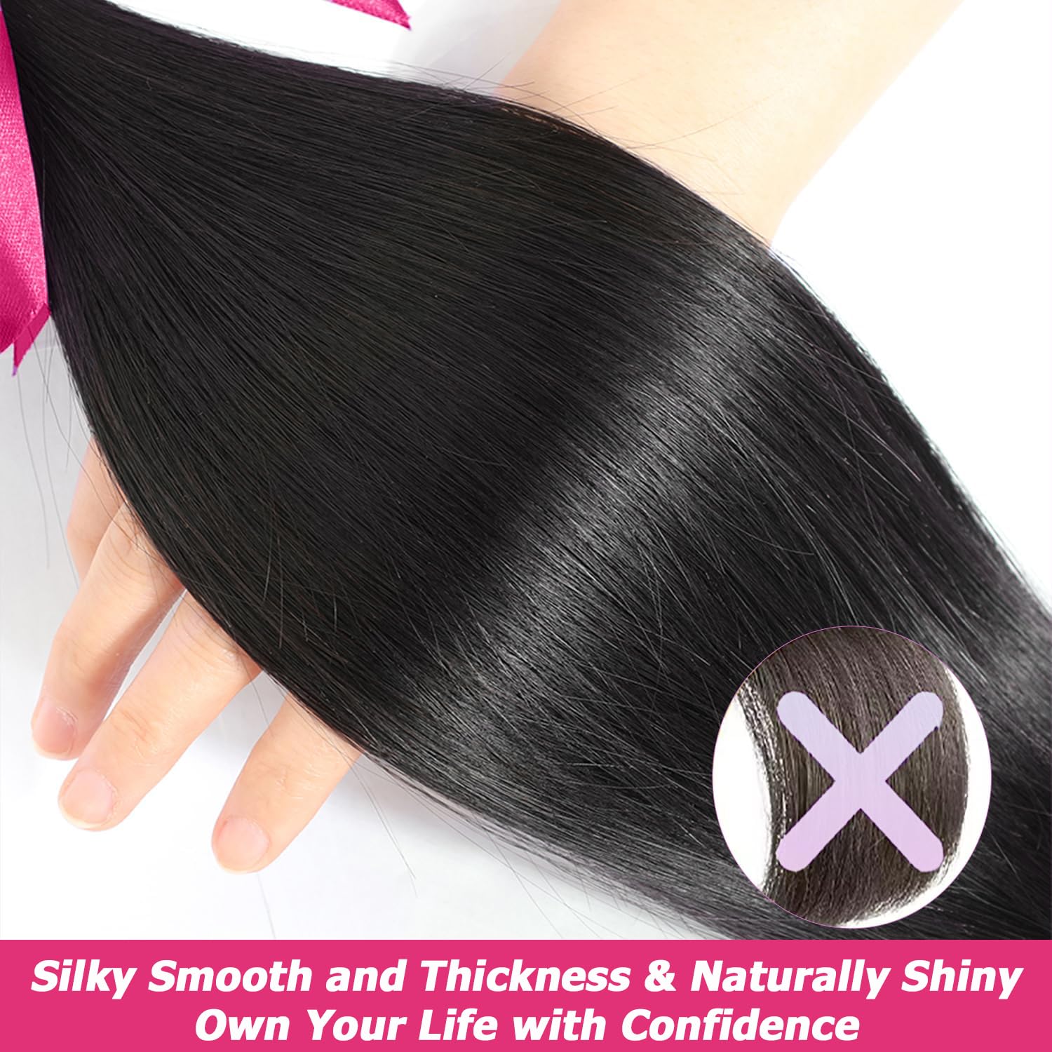 Tissage Brésilien Lisse Tissage Naturel Cheveux Humain Straight Human Hair Bundles Couleur Naturelle Human Hair Extensions Double Weft Remy Hair 3 Bundle for Woman 14 16 18 Pouces