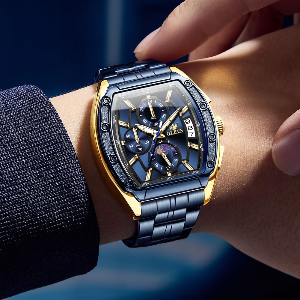 OLEVS Watches for Men Luxury Big Face Stainless Steel Mens Watches Classic Waterproof Analog Quartz Men's Wrist Watch with Date Multifunction Chronograph Dress Watch for Men Relojes para Hombres - Image 2