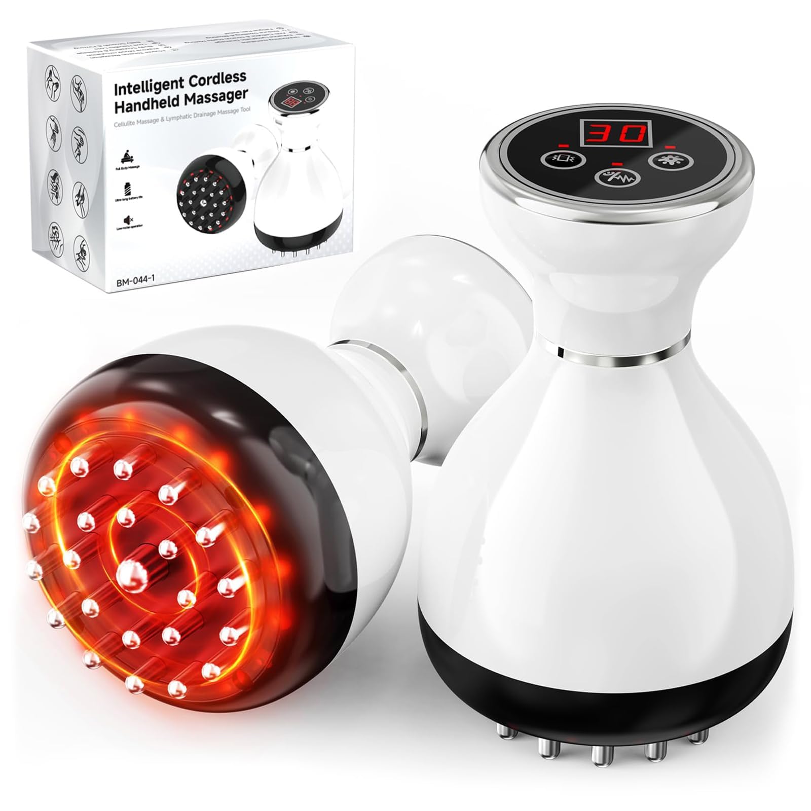 Masajeador de Drenaje Linfático, Masajeador Anticelulítico Eléctrico con Microcorriente, Luz Roja, Calor y Vibración, para Piernas, Brazos, Abdomen y Cuerpo