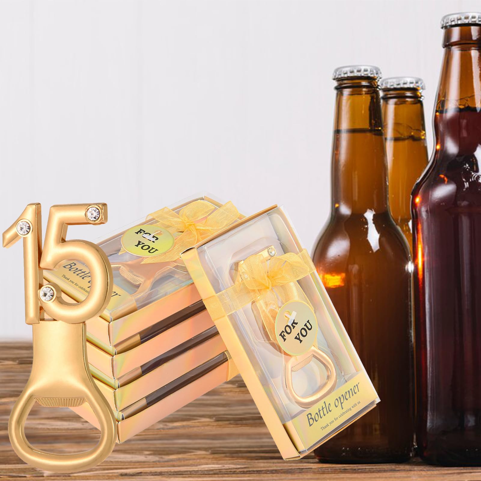 LOGOFUN Apribottiglie Da Birra Numero 15 – In Lega Oro Rosa – Regalo Originale Per 15° Compleanno E Feste - 4