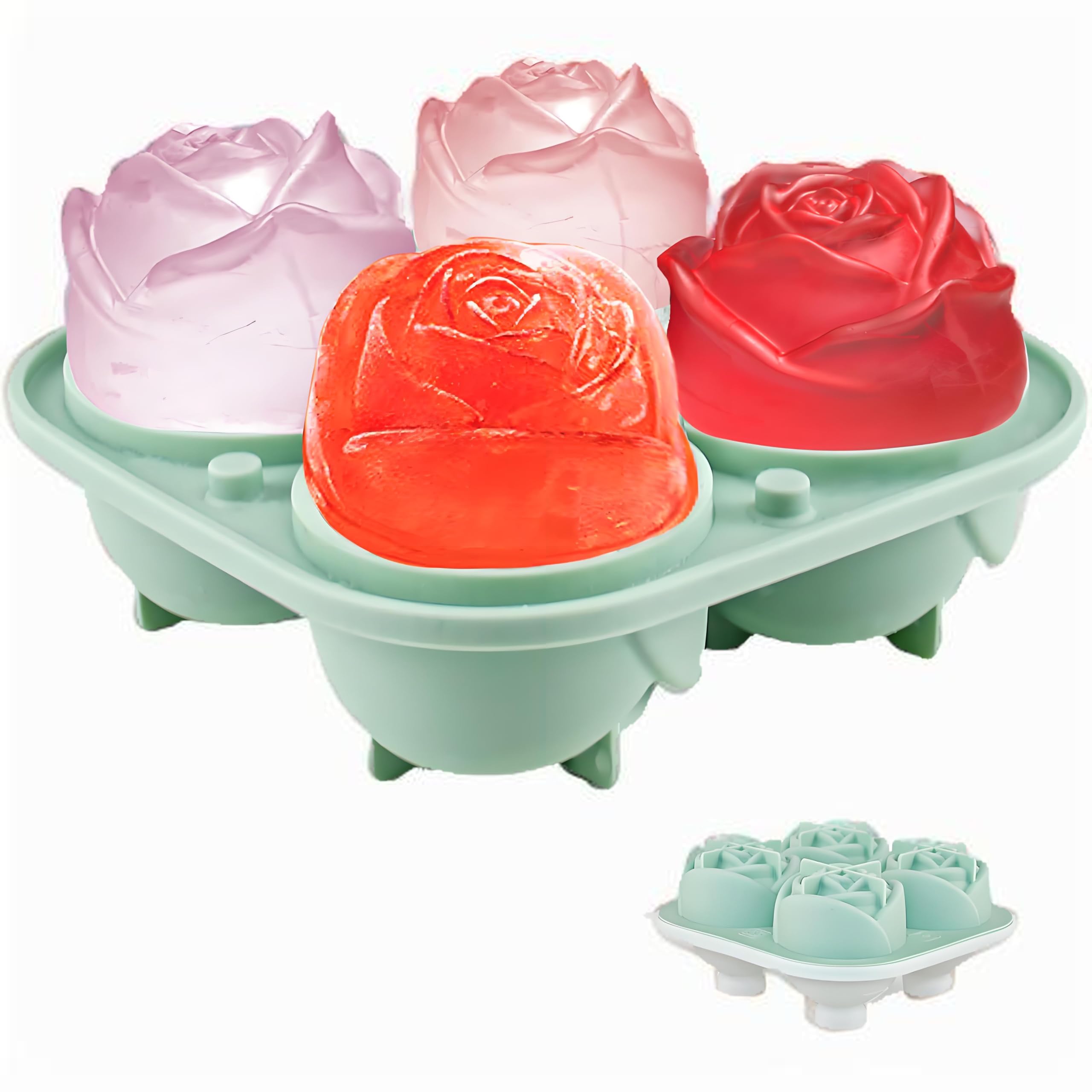 Stampo Per Ghiaccio In Silicone A Forma Di Rosa E Diamante, 2+2 Cavità, Grande 6,3 Cm, Per Cocktail E Whisky