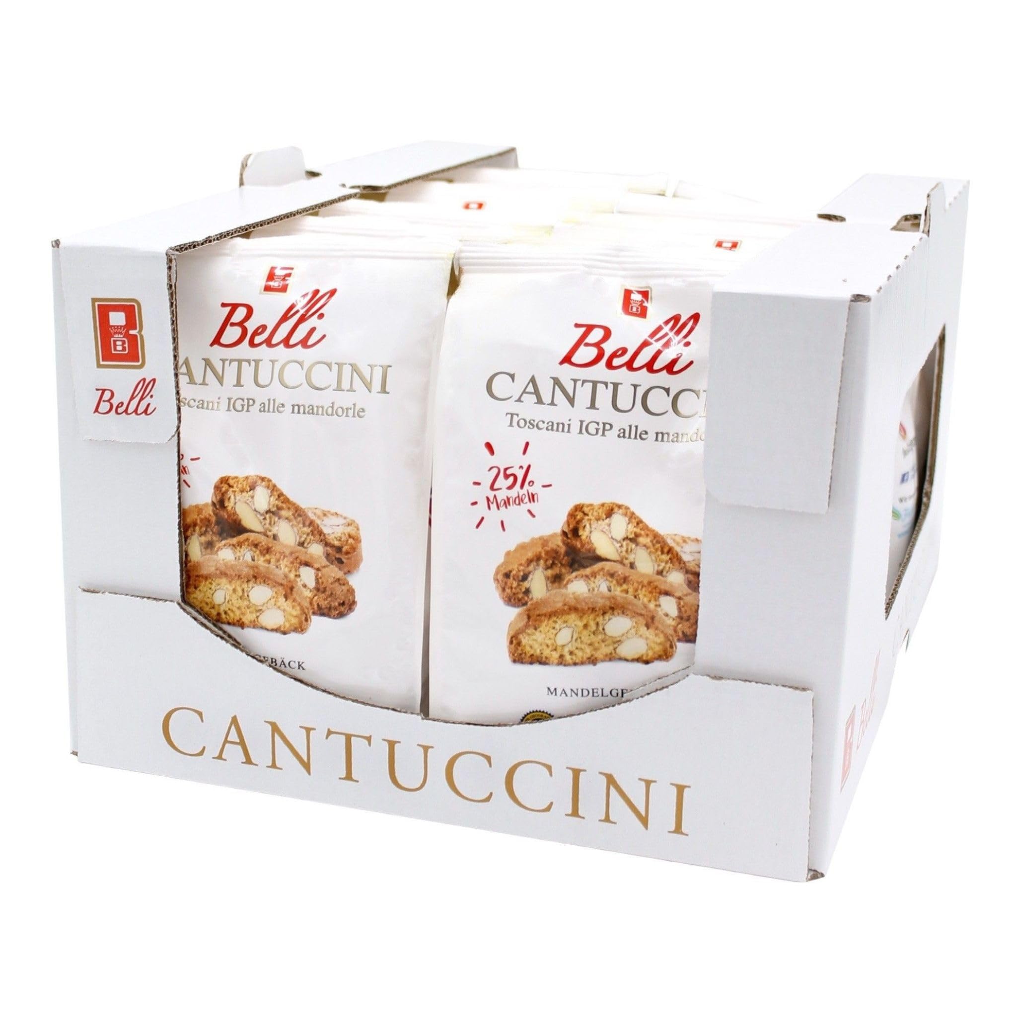 Belli Cantuccini 10er Pack IGP alle mandorle 25% Mandeln (10x 250g) | Mandelgebäck aus Italien | Keks mit Mandeln | 2500g abgepackte Gebäckstücke | italienische Kekse