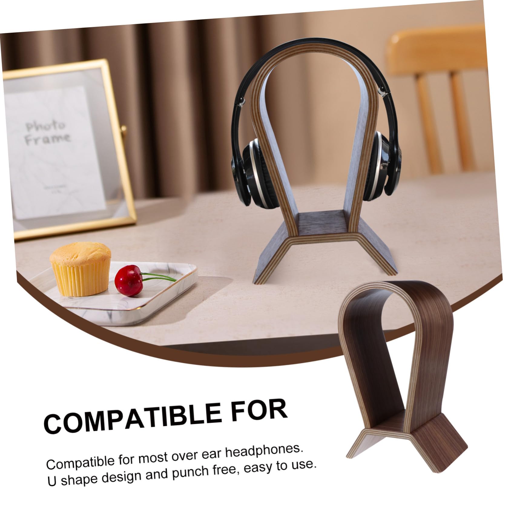 UKCOCO Support Rangement Casque de Présentoir Bois Naturel Noyer ou Élégant et Exposition D'écouteurs de Bureau Boutique ou Café